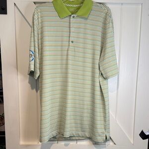 Bobby Jones Green and White Striped Polo with Lime Contrast Collar